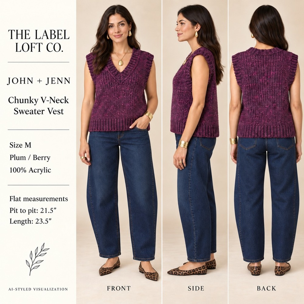 John + Jenn Sweater Vest Womens Medium Plum Purple Chunky Knit V Neck Sleeveless